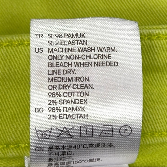 Size 10 H&M Lime Green Vibrant Shorts Stretch Cotton Blend Punk Goth - Picture 11 of 11